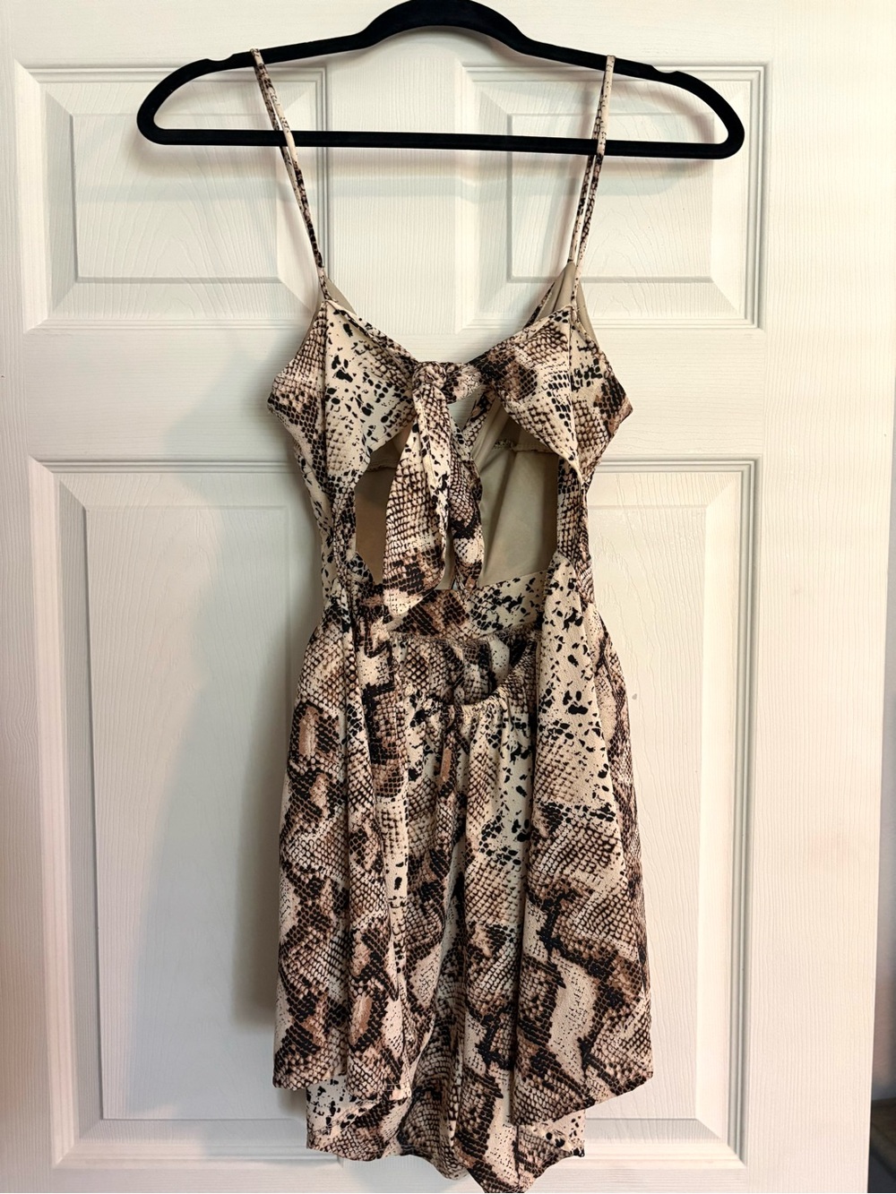 Snake Print Spaghetti Strap Romper Dress - Neutral Brown & Cream - Picture 2 of 2